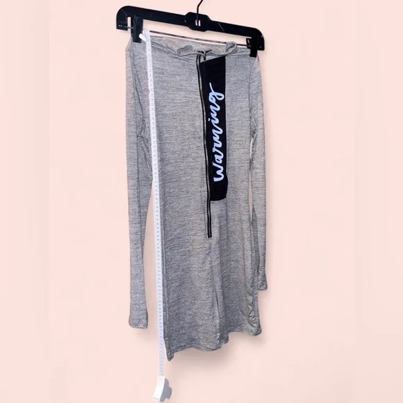 Gray Long Sleeve Zip-Up Dress - Picture 2 of 3